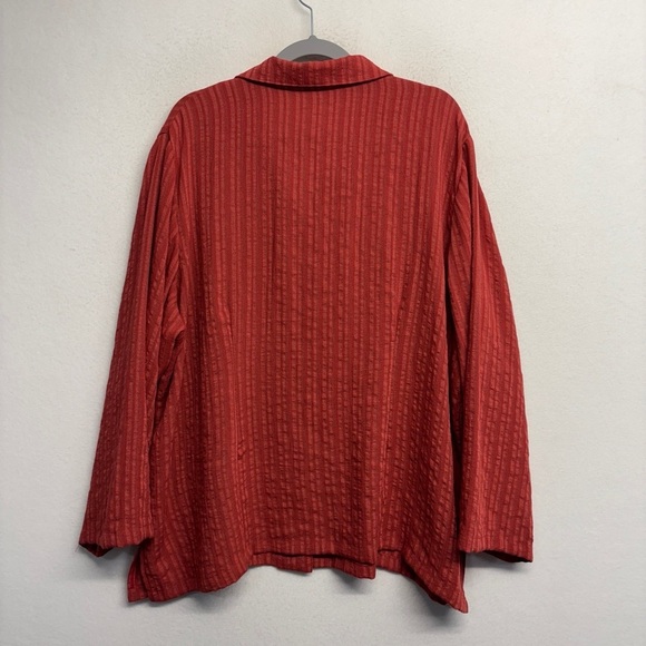 Fridaze Red Orange Button Down 100% Linen Blouse 2x Stripe - Picture 2 of 6